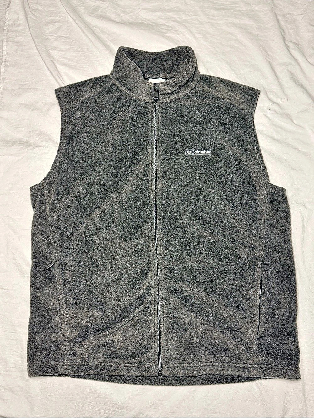 Columbia Men's Gray Full Zip Vest Stand-Up Collar Pockets Regular Fit L
